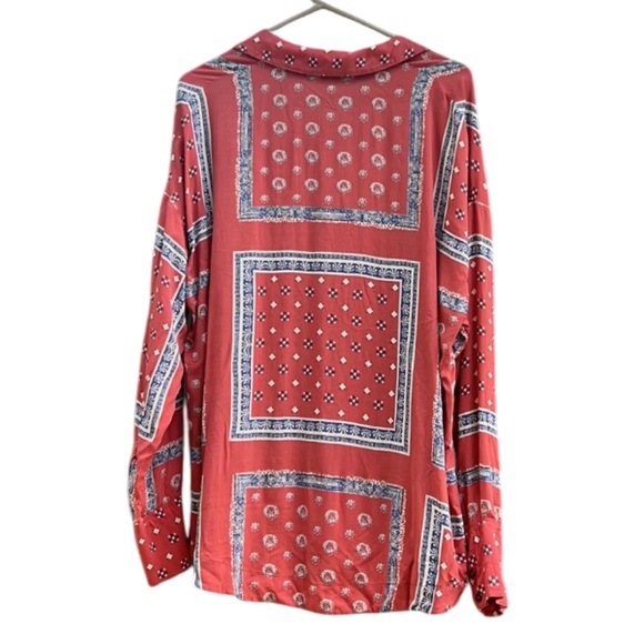 Free People Little Secrets Voile Bandana Print Shirt in APRICOT Oversized M - Picture 3 of 10